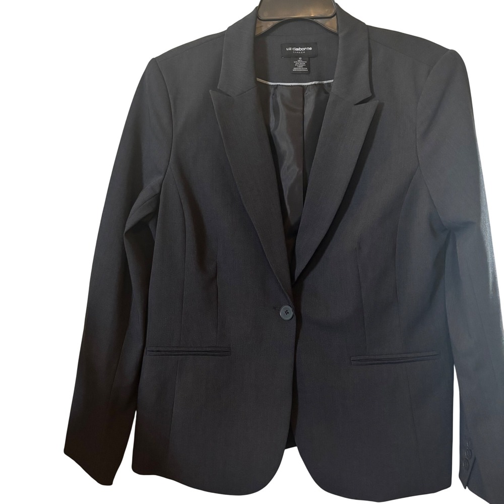 Liz Claiborne Women's Career Blazer 12 EUC Dark Gray Single Button Suit Jacket